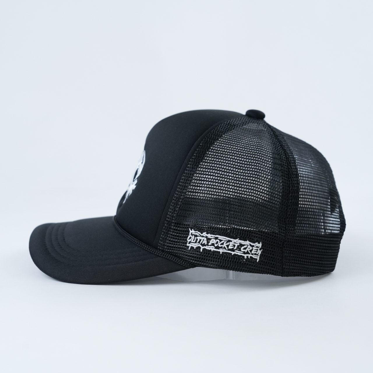 Metal-Inspired Graphic Foam Mesh Cap – Bold 5 Panel Curved Trucker Design