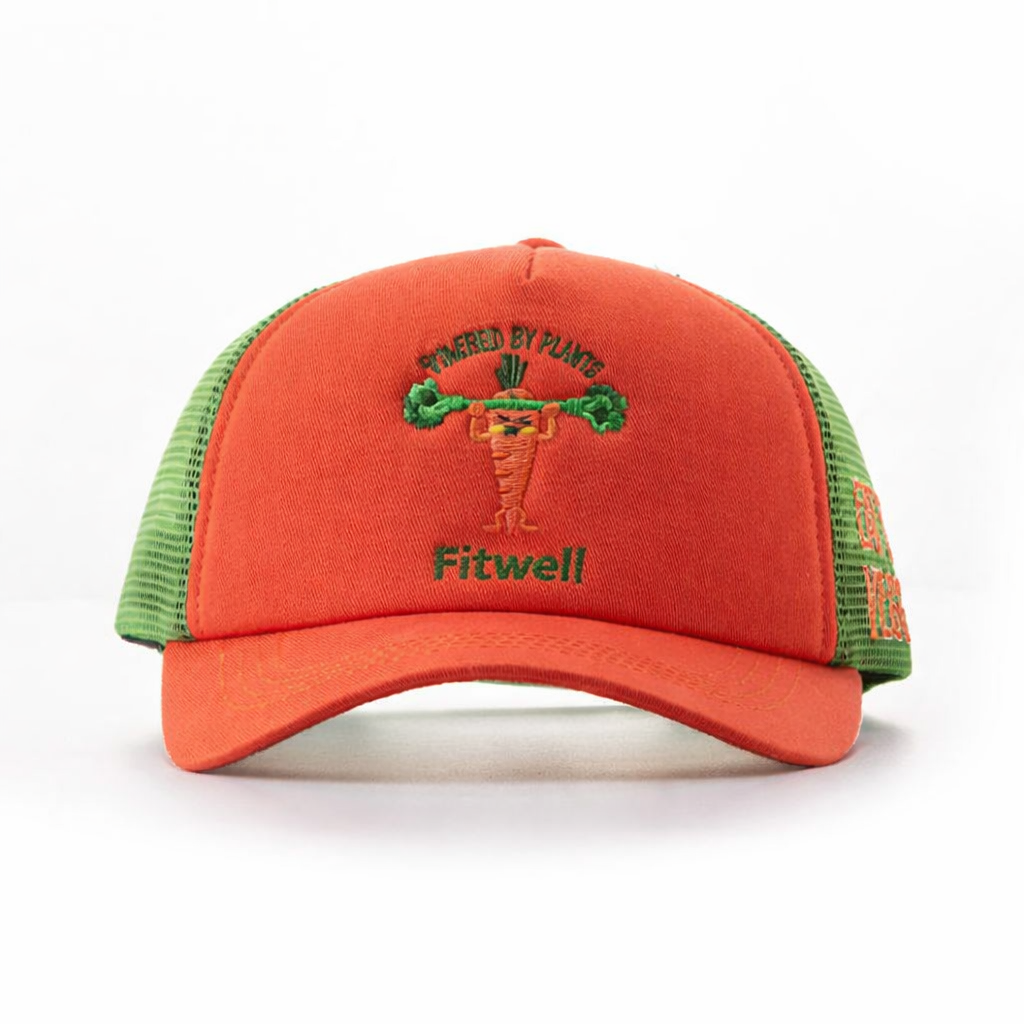 Two-Tone Foam Trucker Cap with Embroidered Vegetable Graphic