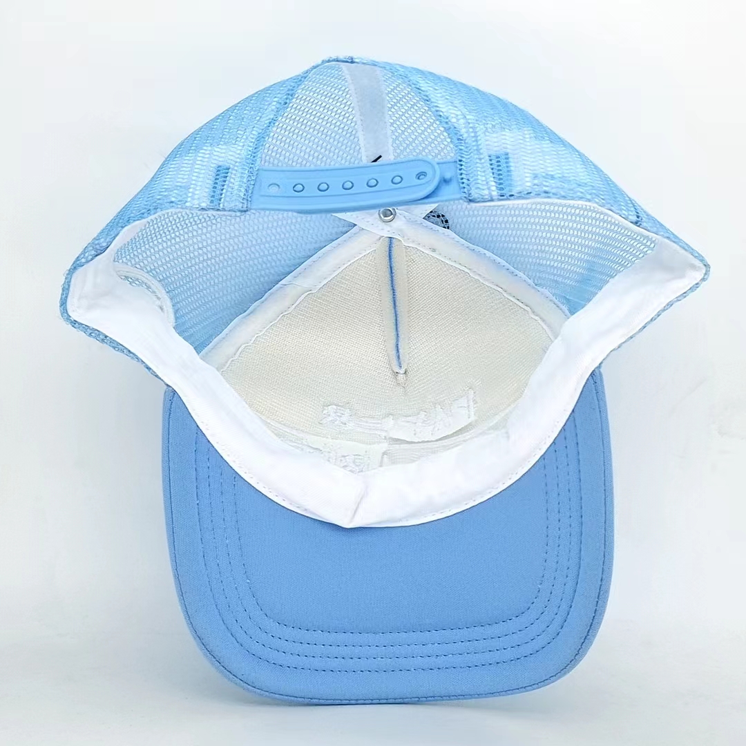 Sky Blue Foam Mesh Trucker Cap with Bold White Lettering