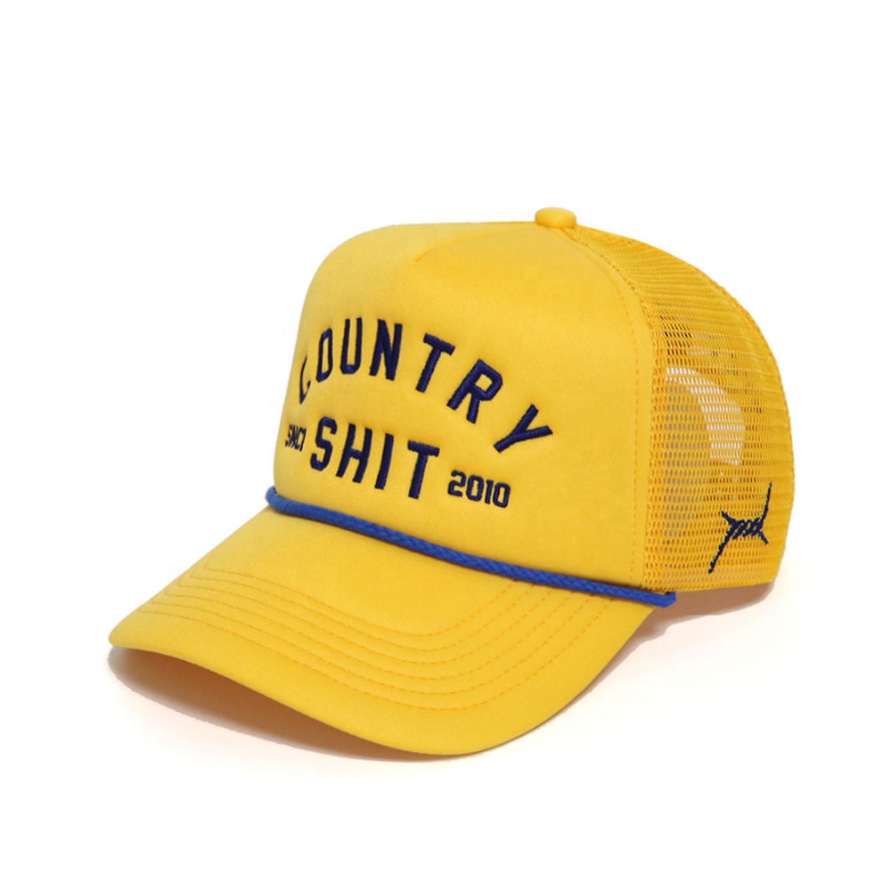 Country Shit Yellow Trucker Hat – Bold Embroidered Foam Mesh Rope Cap