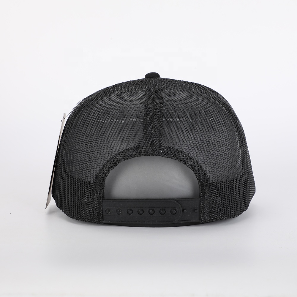Black 5-Panel Foam Trucker Cap with Bold Logo Embroidery