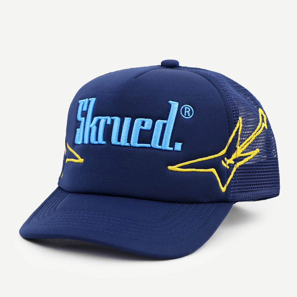 Skrued® Foam Front Mesh Back Trucker Hat with Flat Embroidery – Navy Blue