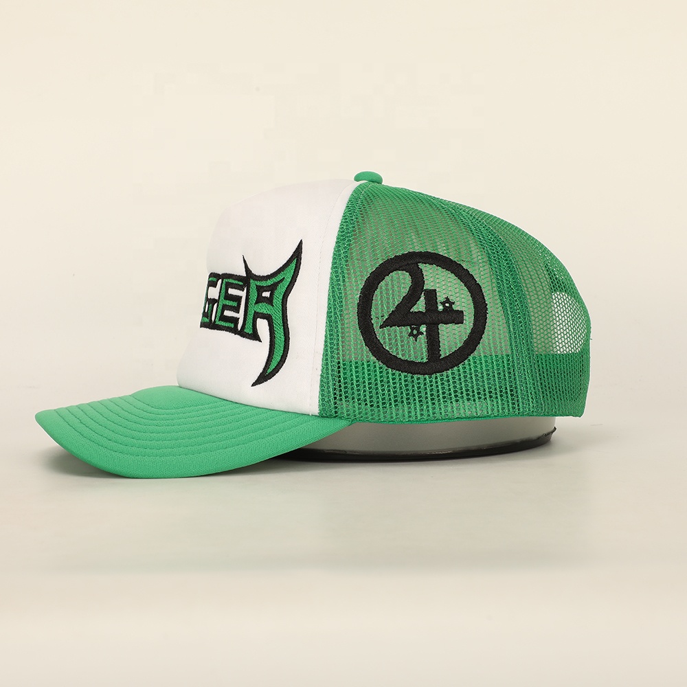 Green Tribal Embroidered Trucker Hat with Mesh Back