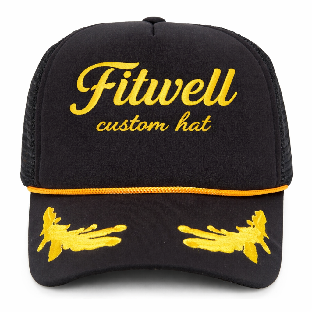 Captain Cocktail Embroidered Black Foam Trucker Hat with Mesh Back