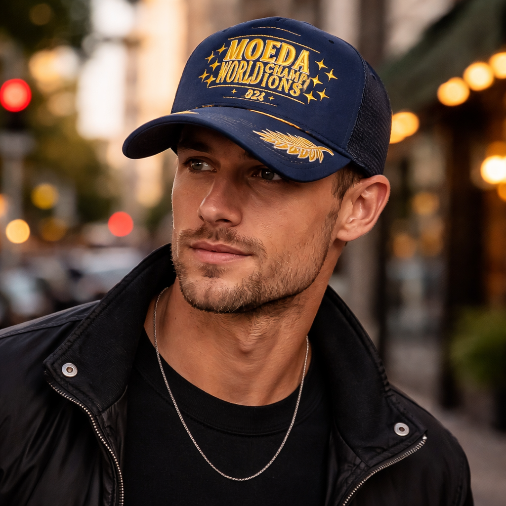 Navy Embroidered Championship Trucker Cap 2024 Wing Design Snapback Hat