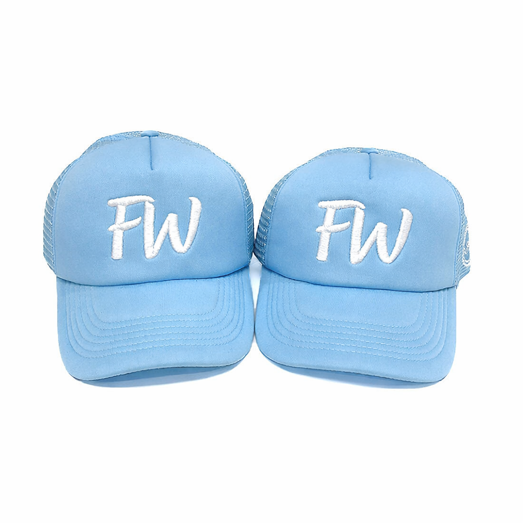 Light Blue Foam Trucker Hat with Flat Embroidered Logo