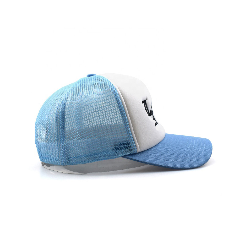 Lost Angel Embroidered Blue White Foam Mesh Trucker Hat – 5 Panel Snapback