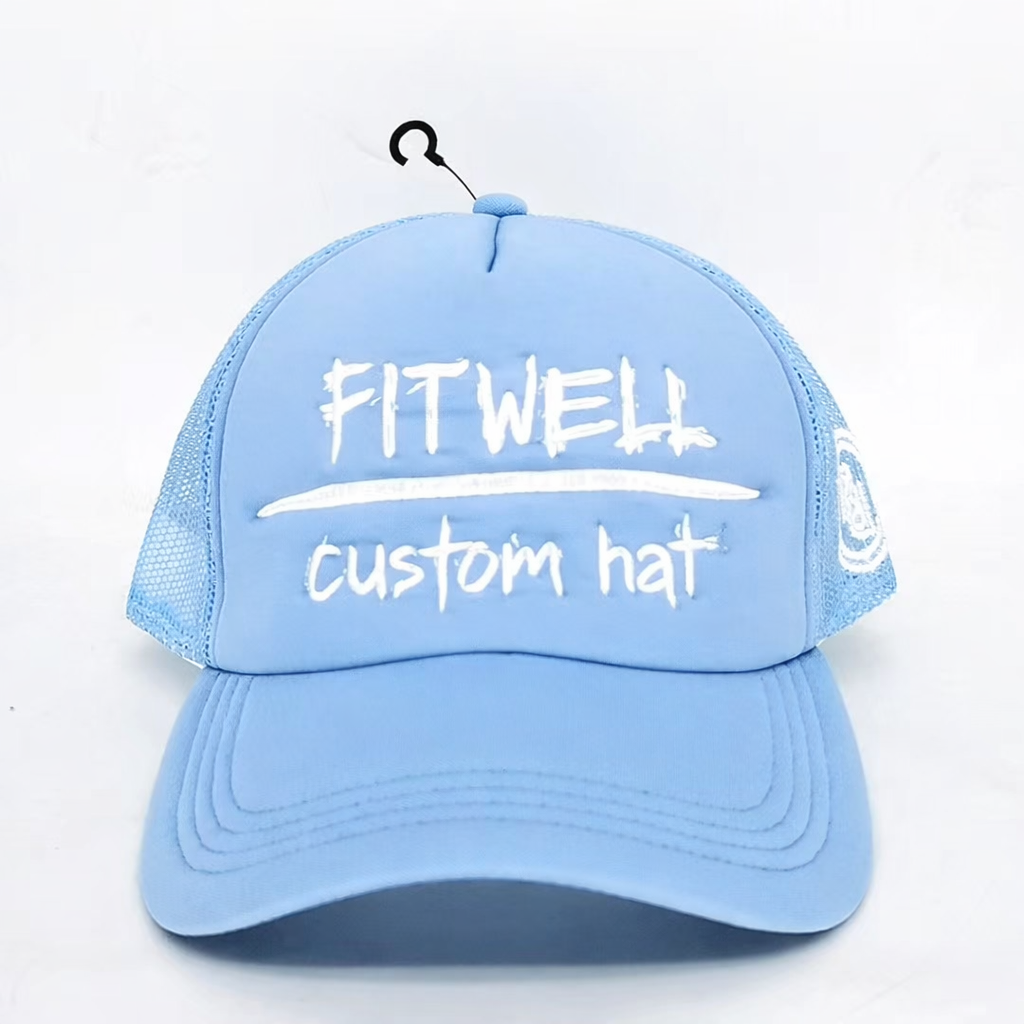 Sky Blue Foam Mesh Trucker Cap with Bold White Lettering