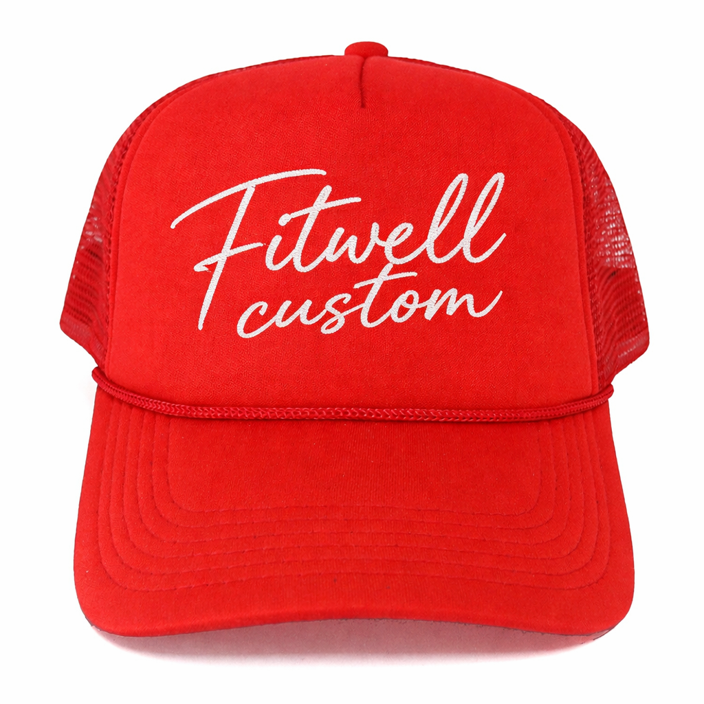 Red Trucker Hat with Sneaker Lover Embroidery