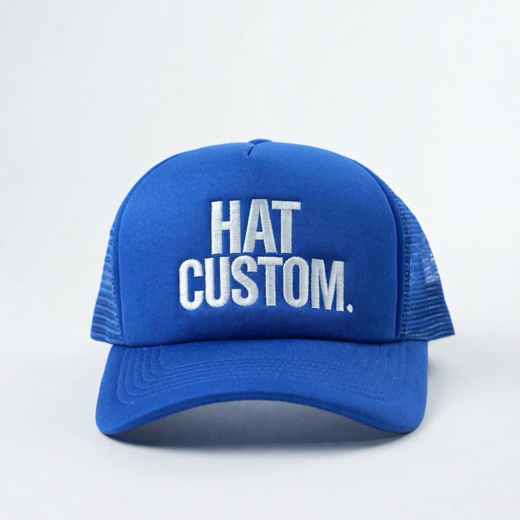 Bold Letter Foam Trucker Hat with Mesh Back – Black & Blue Color Options