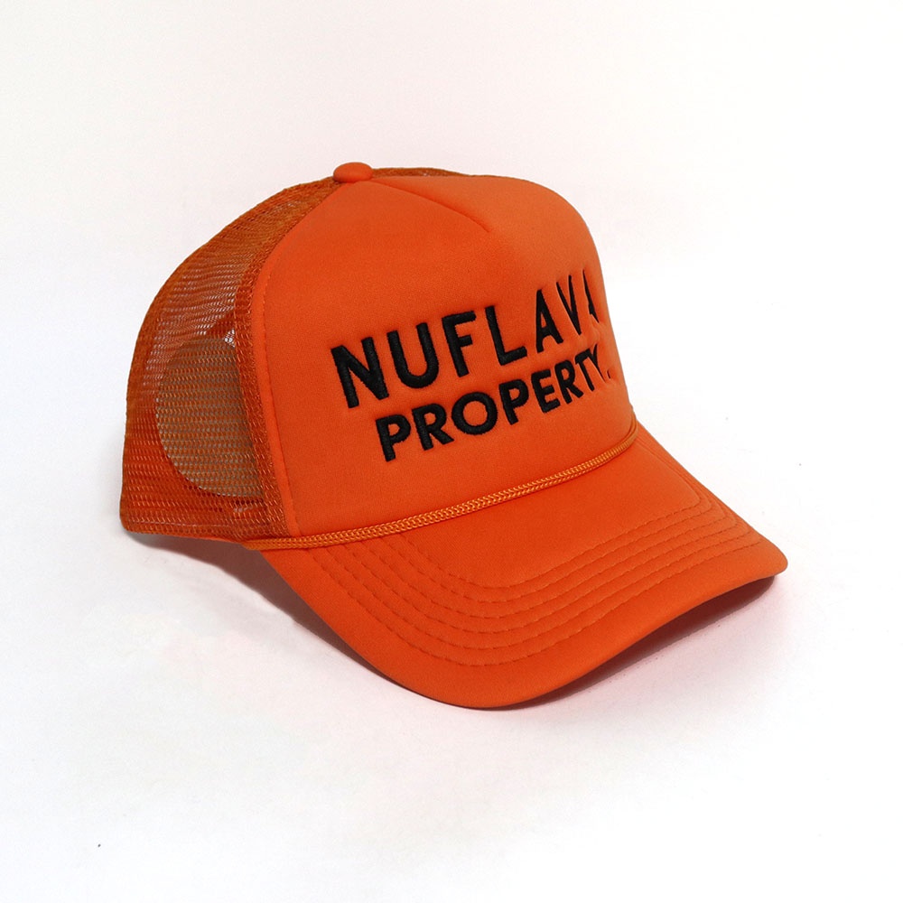 Orange Foam Trucker Hat – NUFLAVA PROPERTY Flat Embroidered 5-Panel Cap