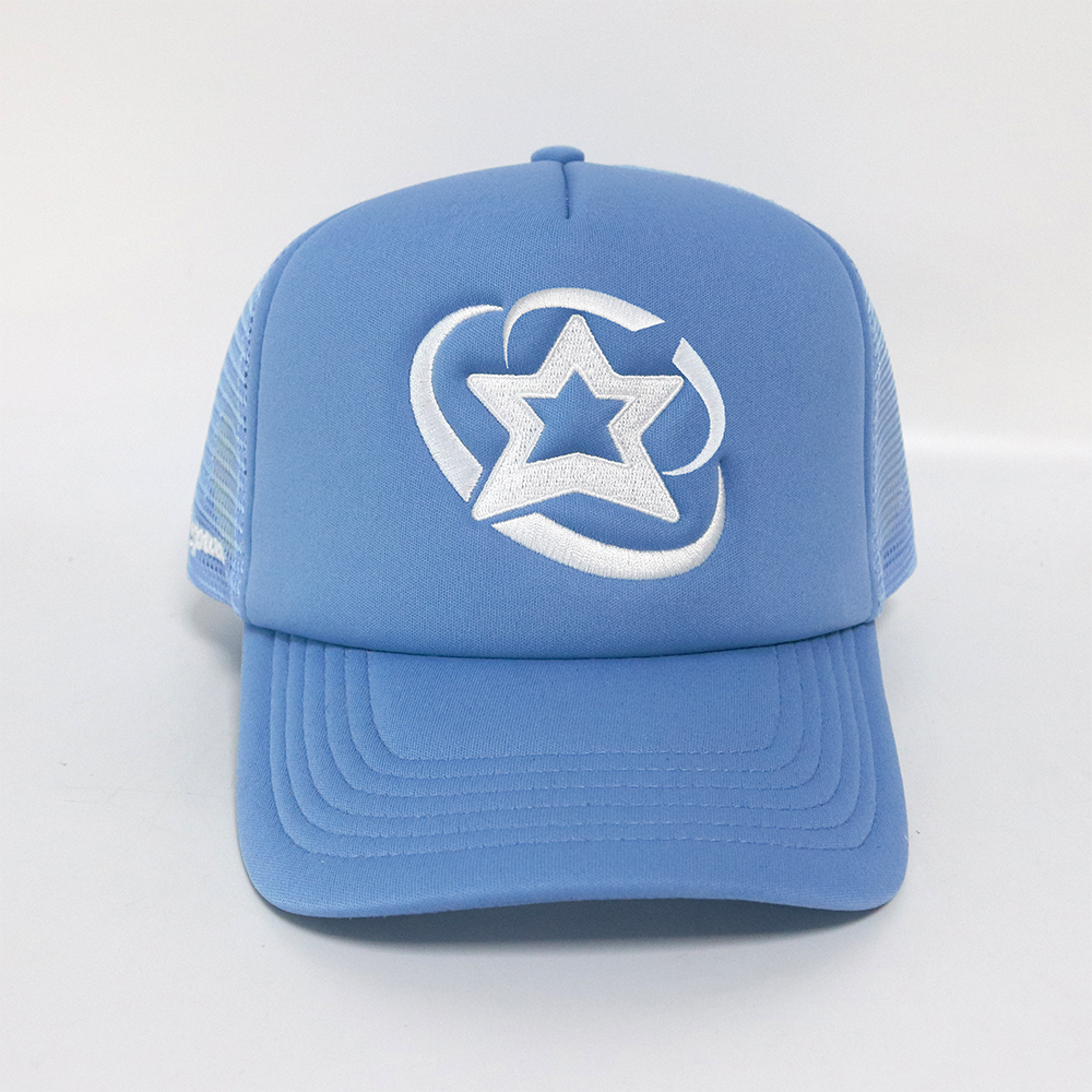 Blue Star Embroidered Foam Trucker Cap Breathable Mesh Snapback Hat
