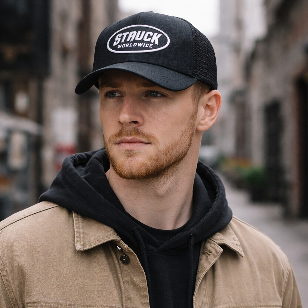 Black Mesh Back Trucker Hat with Foam Front and Embroidered Patch