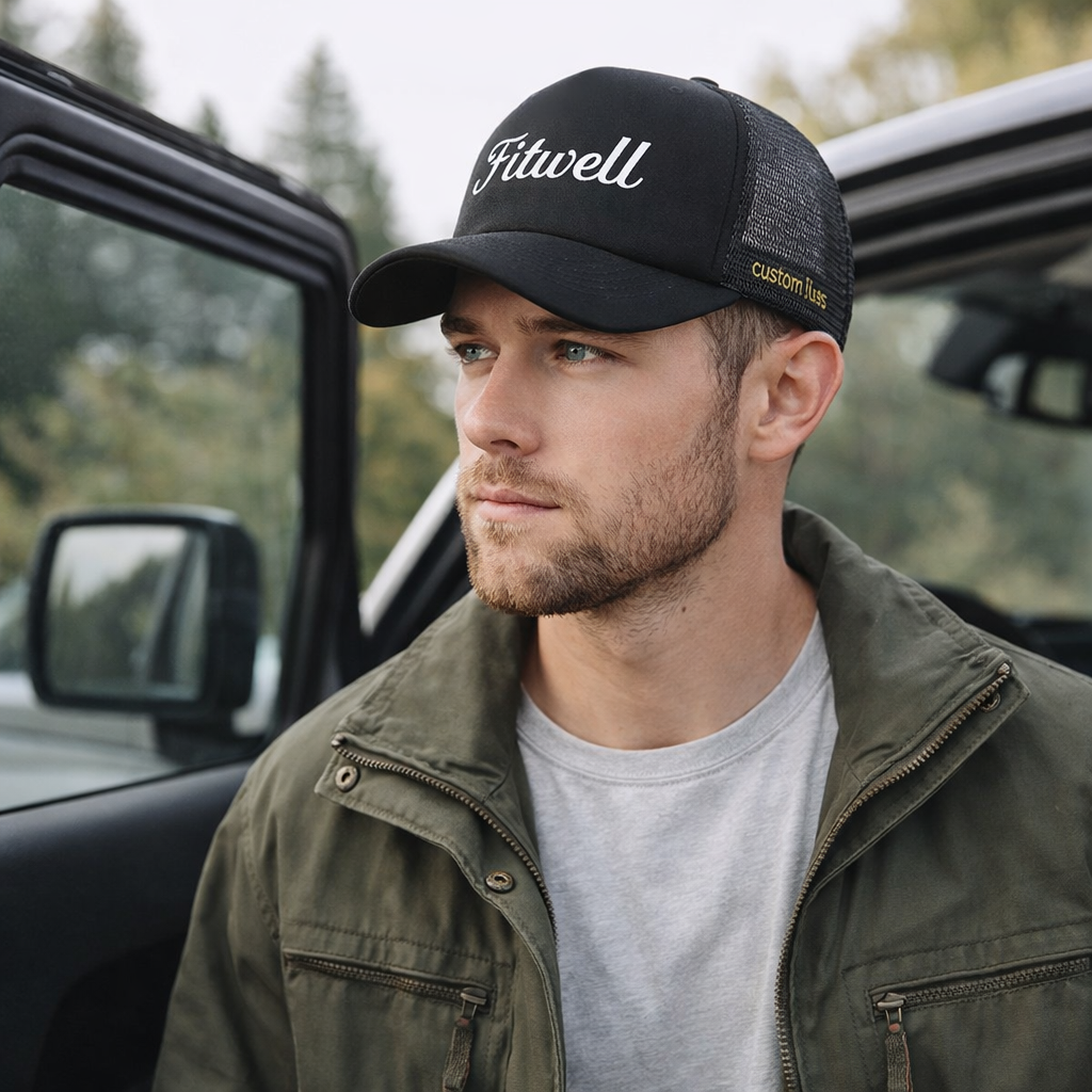 Luxury Letter Embroidered Trucker Cap – 5 Panel Mesh Back Hat