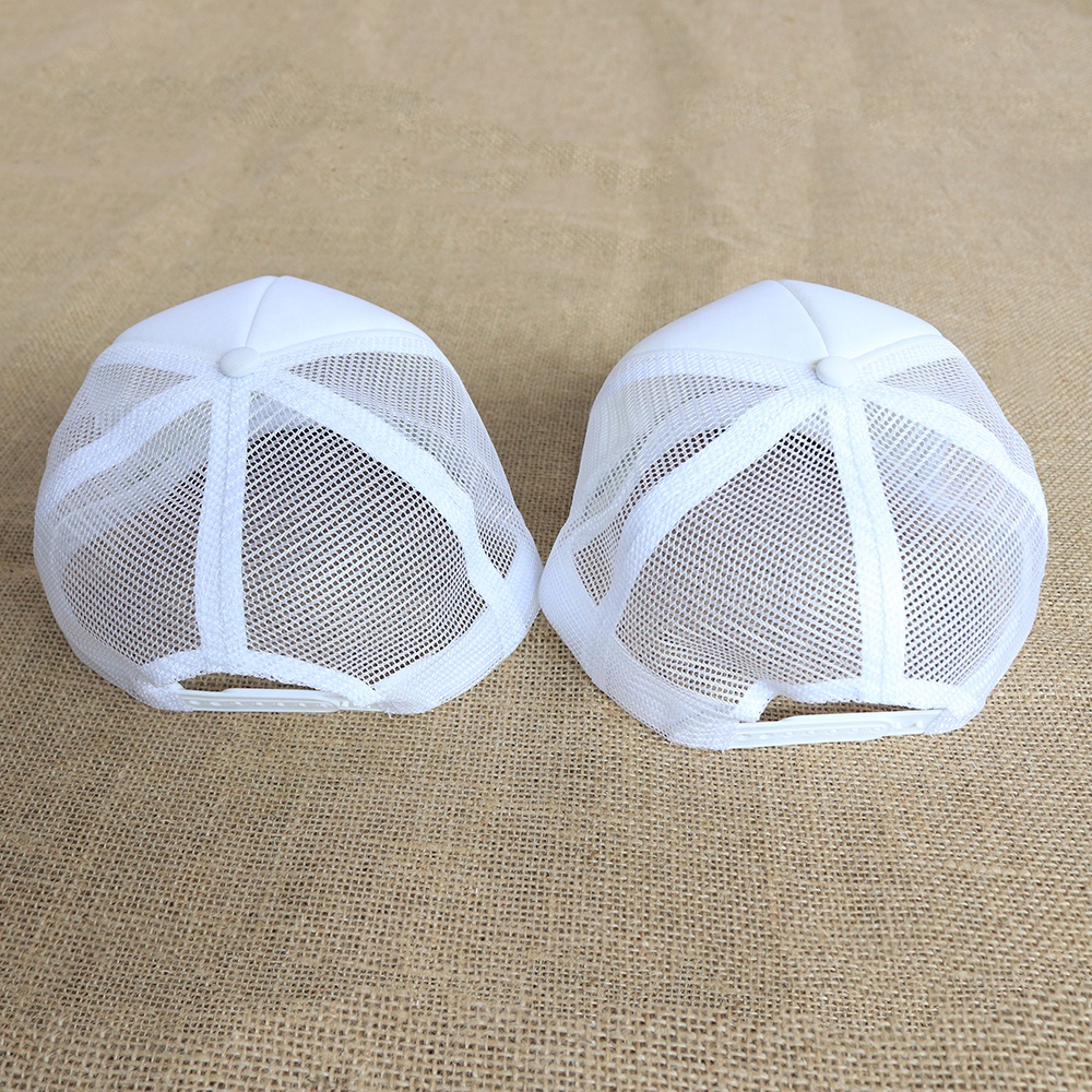 White 5 Panel Foam Trucker Hat with Flat Embroidered Logo