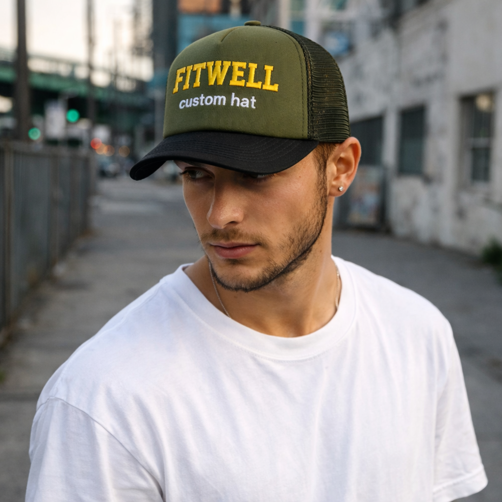 5 Panel Foam Trucker Hat with Flat Embroidery Slogan Adjustable Snapback Cap