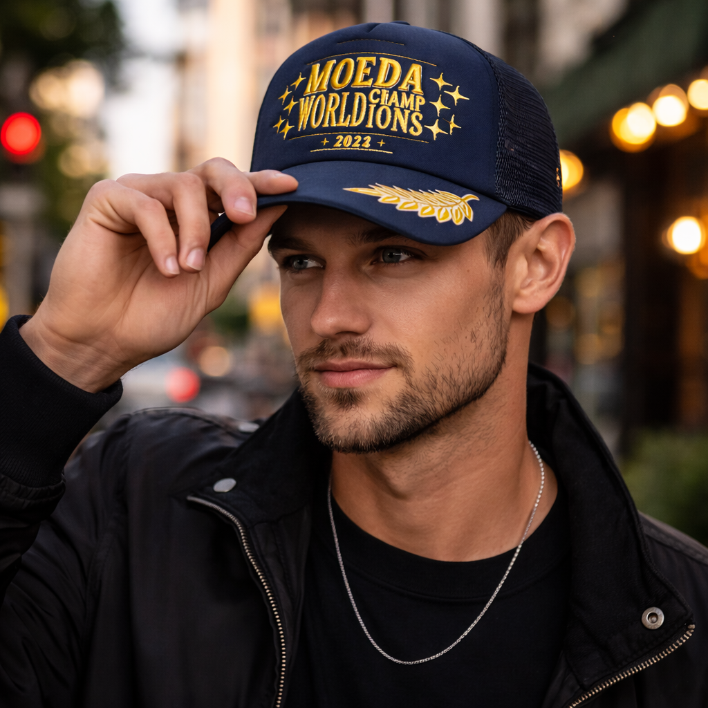 Navy Embroidered Championship Trucker Cap 2024 Wing Design Snapback Hat