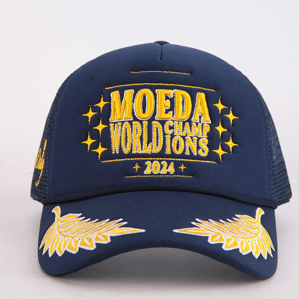 Navy Embroidered Championship Trucker Cap 2024 Wing Design Snapback Hat