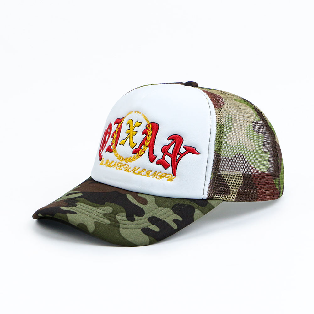 Colorful 5 Panel Foam Trucker Hat with Embroidered Logo and Mesh Back