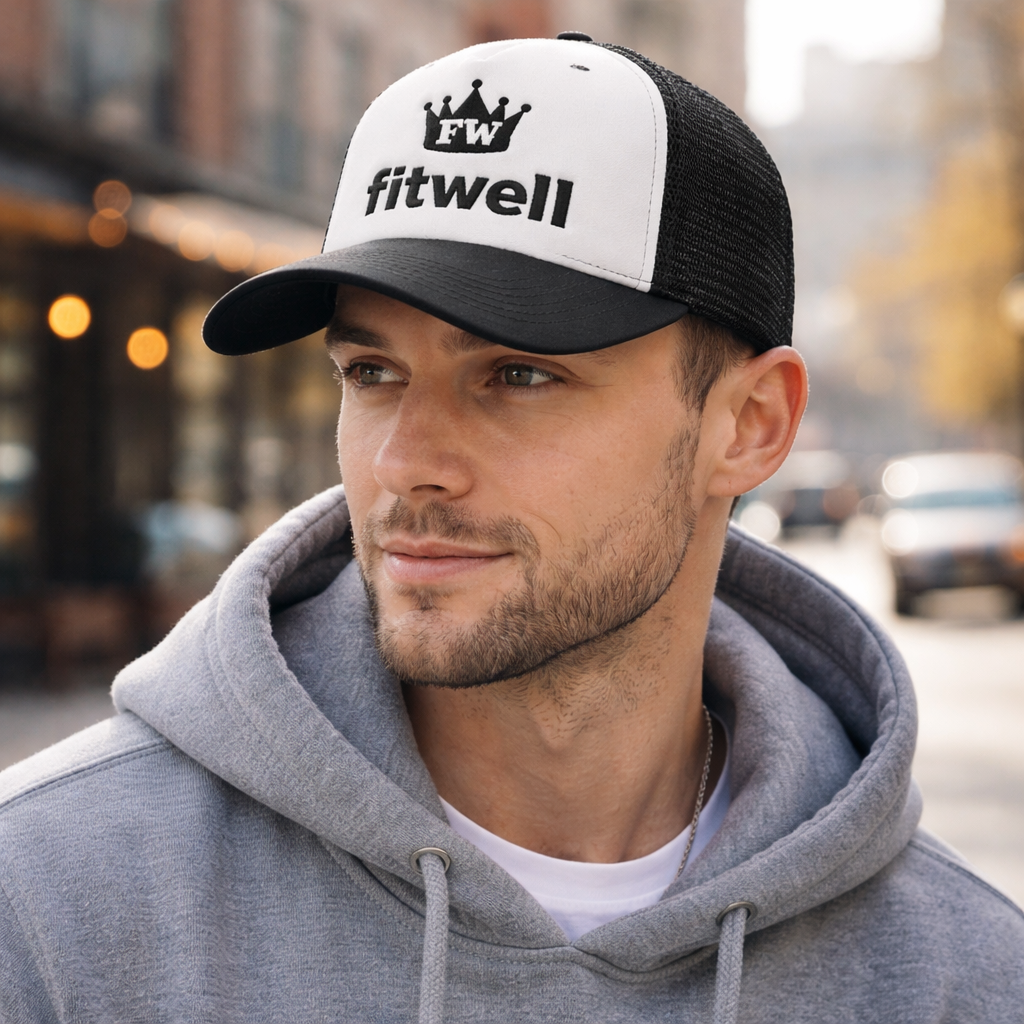 NVRRPLCTD Crown Logo Foam Front Trucker Cap – Black White Mesh Snapback