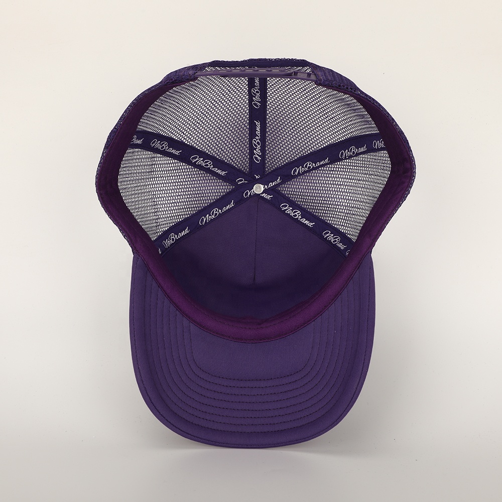 Purple Foam Trucker Cap with Rainbow Script Embroidery (5-Panel Mesh Back)