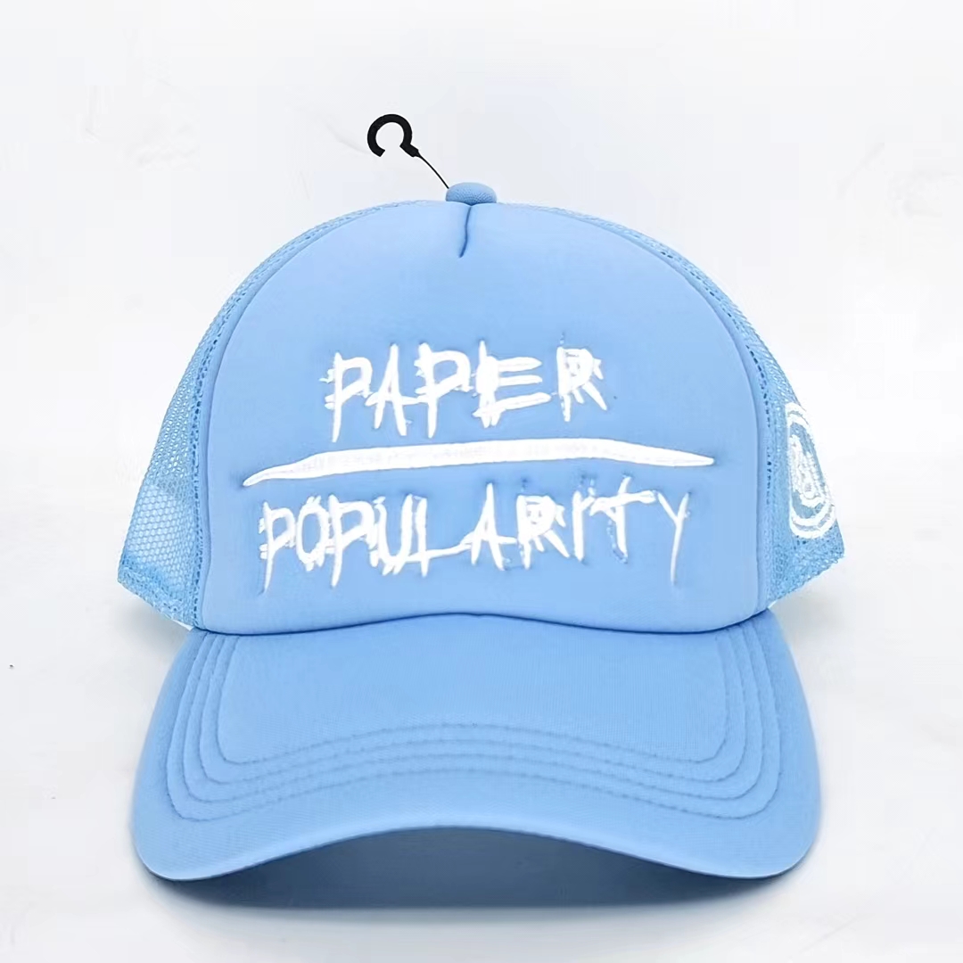 Sky Blue Foam Mesh Trucker Cap with Bold White Lettering