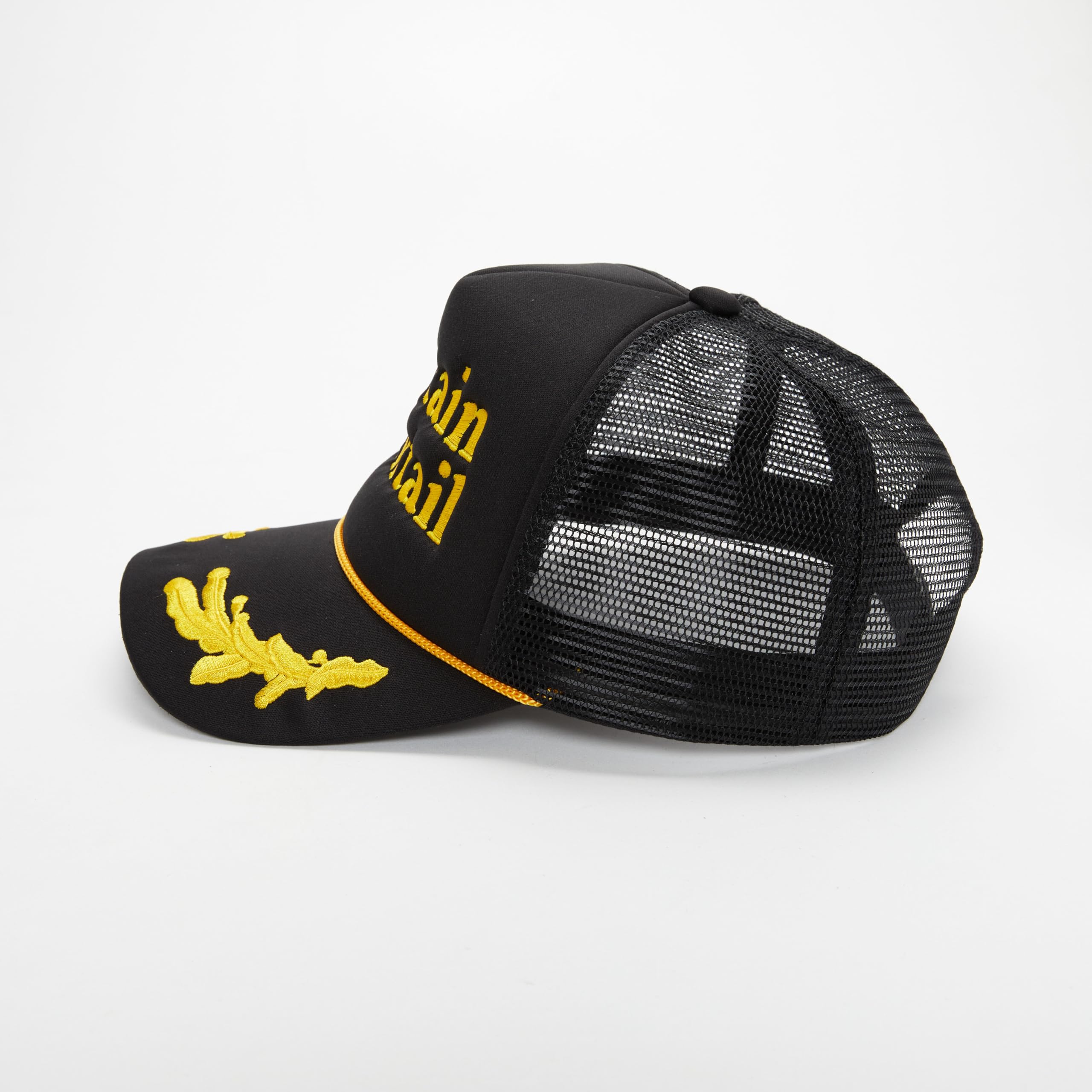 Captain Cocktail Embroidered Black Foam Trucker Hat with Mesh Back