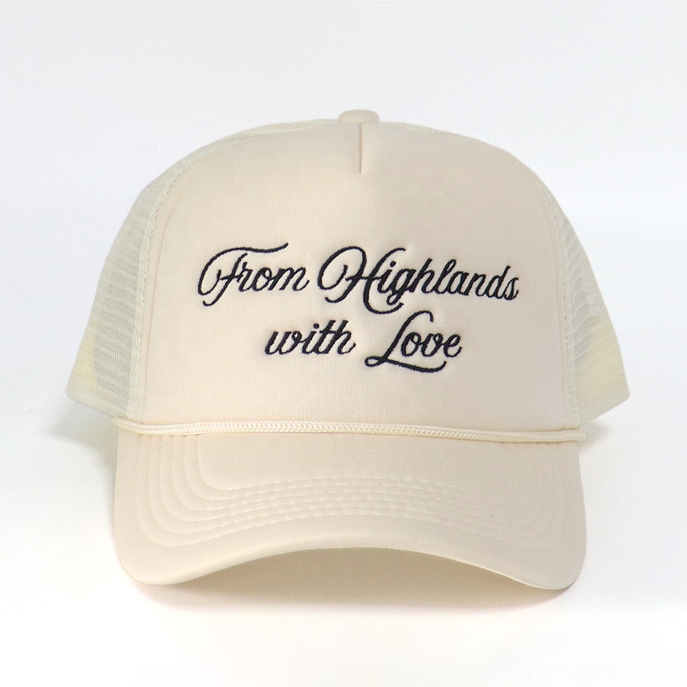 5 Panel Foam Trucker Hat with Script Embroidery Mesh Back Adjustable Snapback Cap