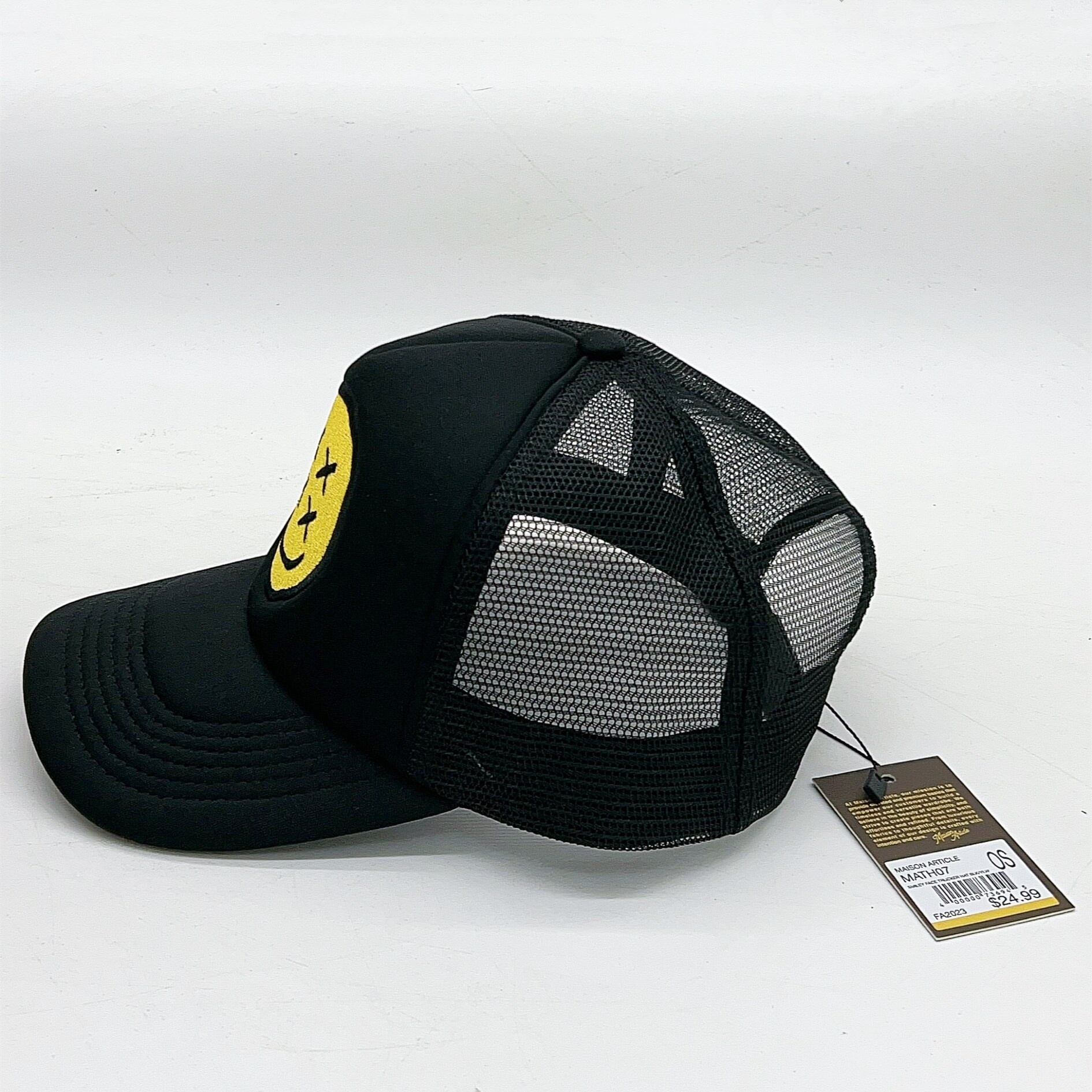 Bold Yellow Emoticon Trucker Cap – Black Mesh Style