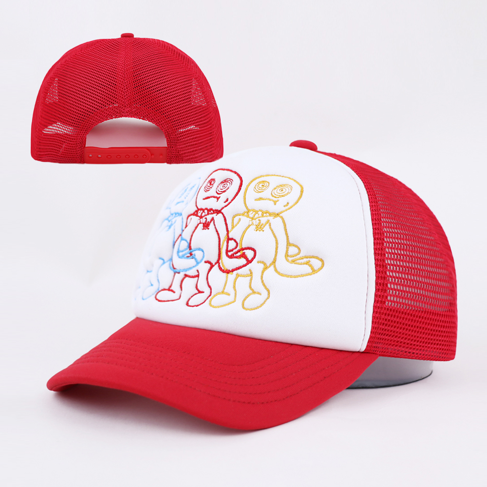 Colorful Cartoon Embroidered Foam Trucker Hat – Playful Mesh Cap for Street Style