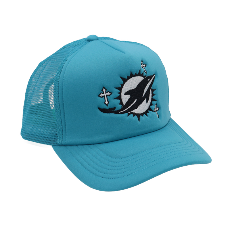 Blue Dolphin Embroidered Foam Front Mesh Trucker Cap