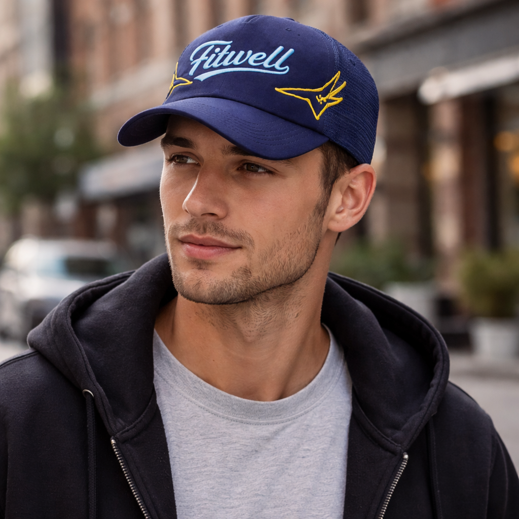 Skrued® Foam Front Mesh Back Trucker Hat with Flat Embroidery – Navy Blue
