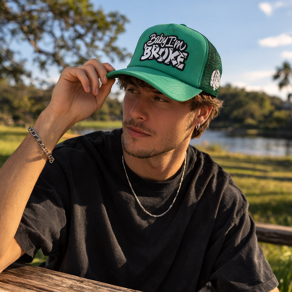 Green Foam Trucker Hat with Bold Front Patch Embroidery