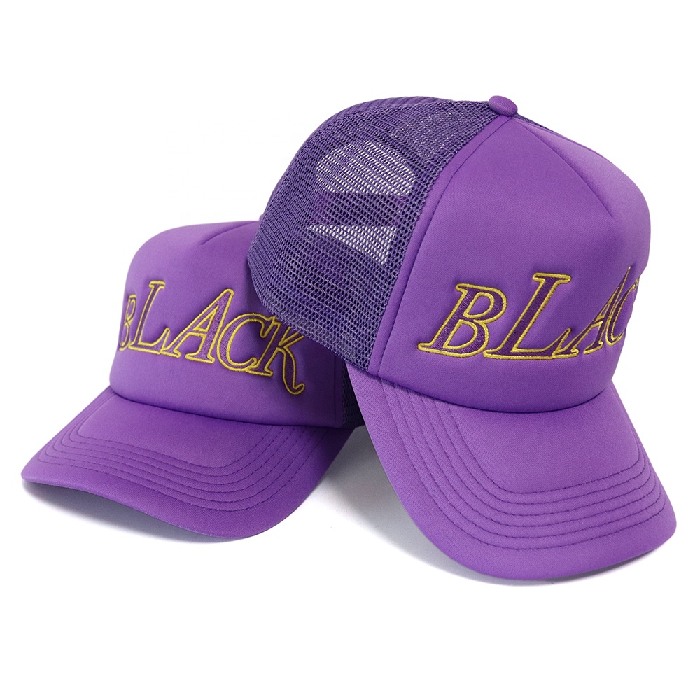 Purple Trucker Hat with Yellow &quotBLACK MADE BY
