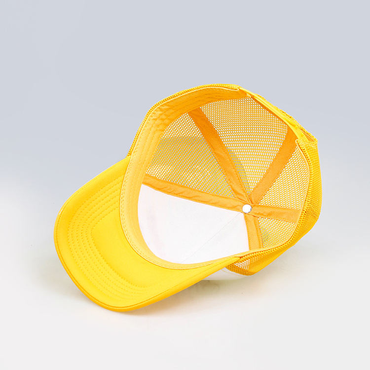 Yellow and White 5 Panel Foam Trucker Hat with Embroidered Script