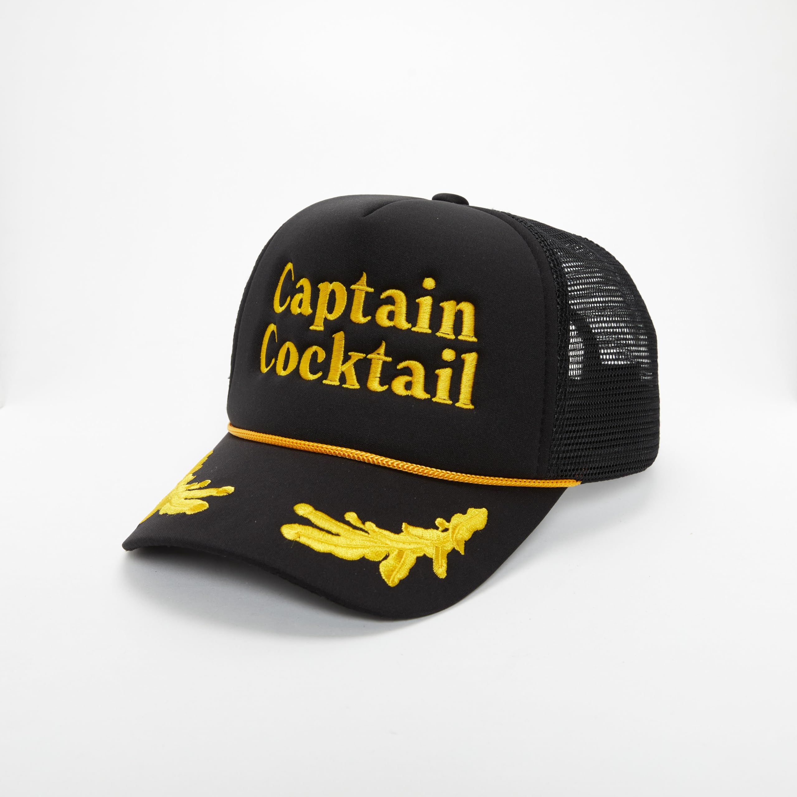 Captain Cocktail Embroidered Black Foam Trucker Hat with Mesh Back