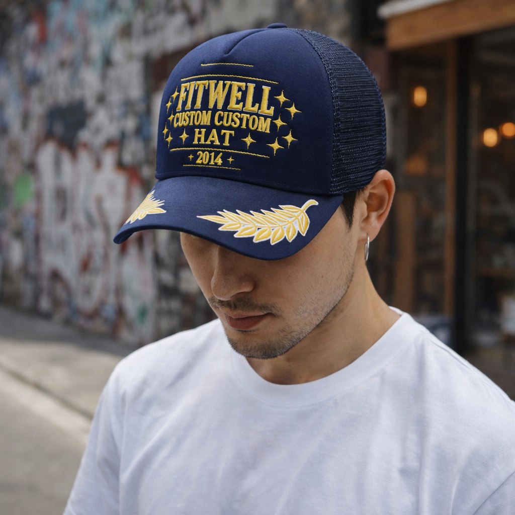 Navy Embroidered Championship Trucker Cap 2024 Wing Design Snapback Hat