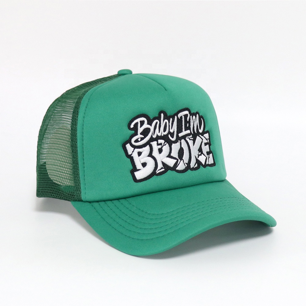 Green Foam Trucker Hat with Flat Embroidery – 5 Panel Street Style Cap