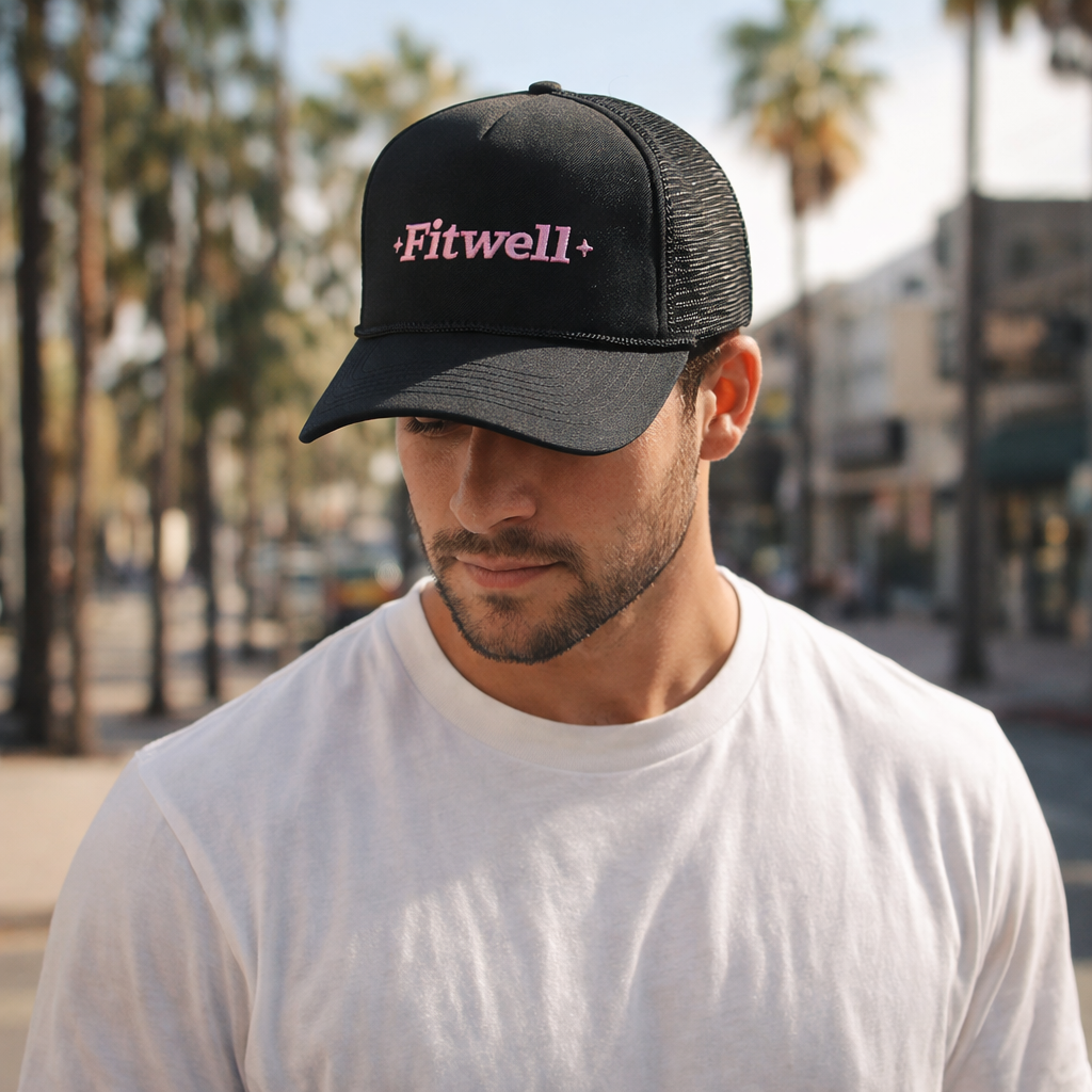 Black Foam Trucker Hat with Pink Embroidered Slogan and Rope Detail