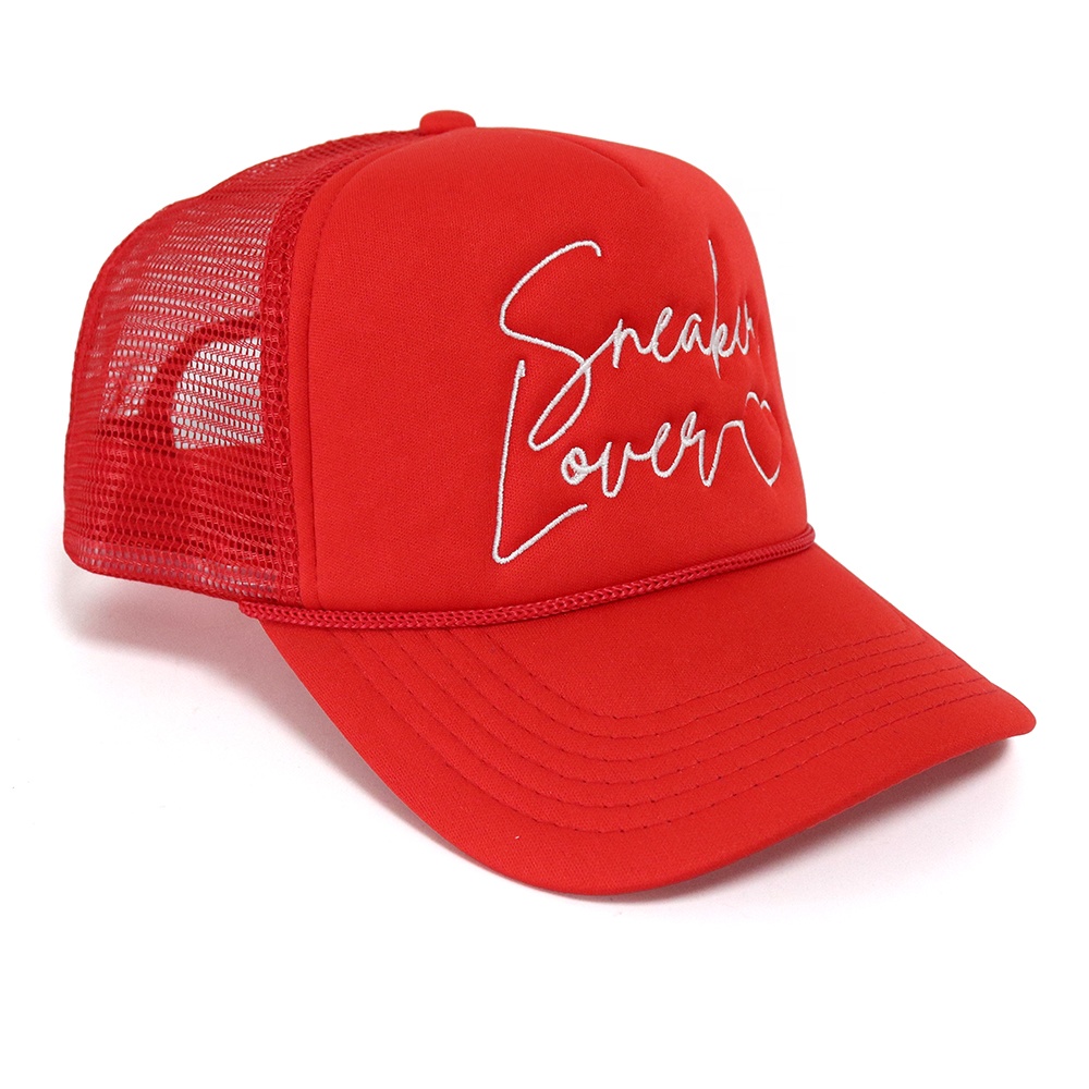 Red Trucker Hat with Sneaker Lover Embroidery