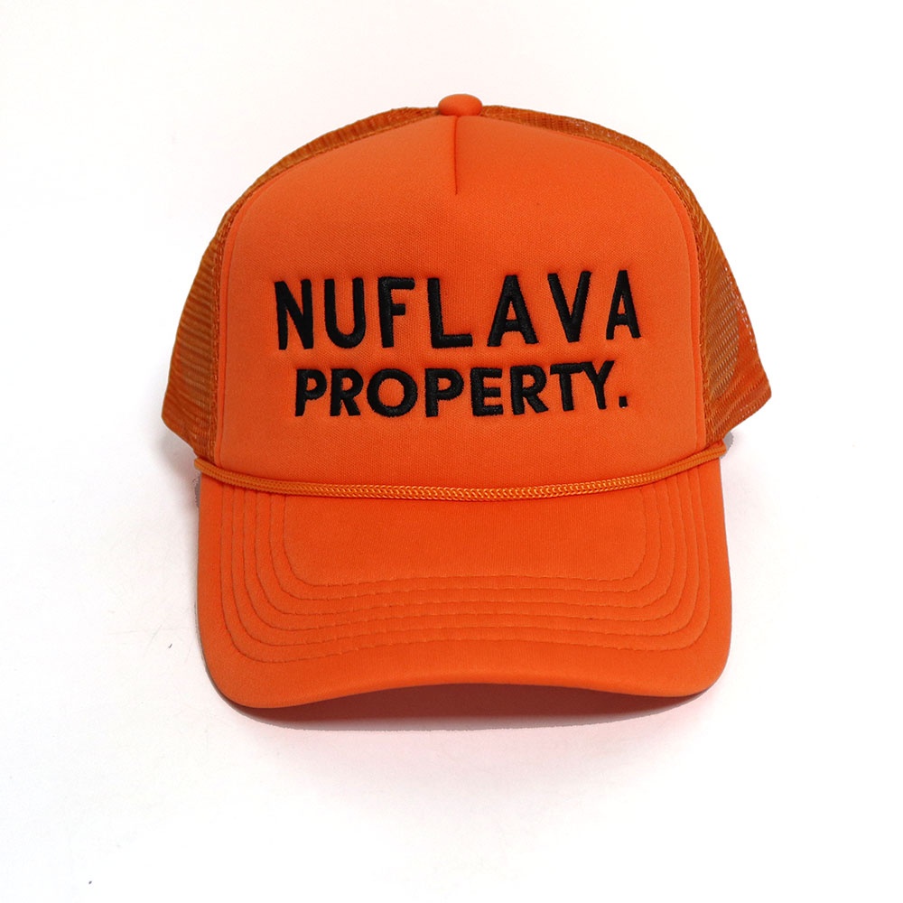 Orange Foam Trucker Hat – NUFLAVA PROPERTY Flat Embroidered 5-Panel Cap