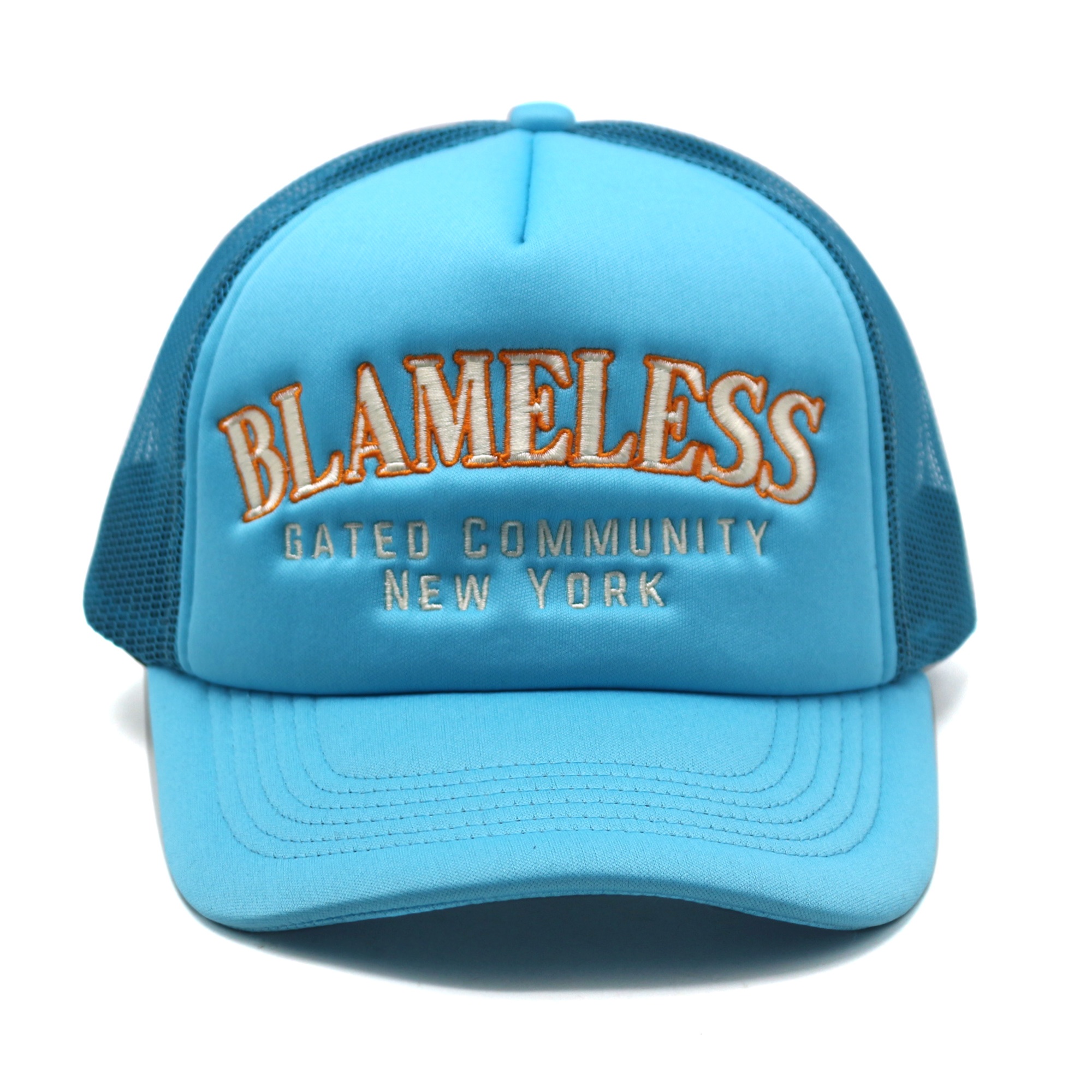 Blue Foam Mesh Trucker Hat with Flat Embroidered Logo