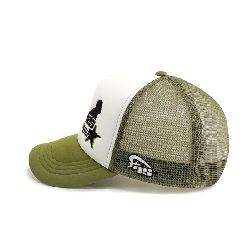 Green & White Foam Mesh Trucker Cap with Star Graphic Embroidery