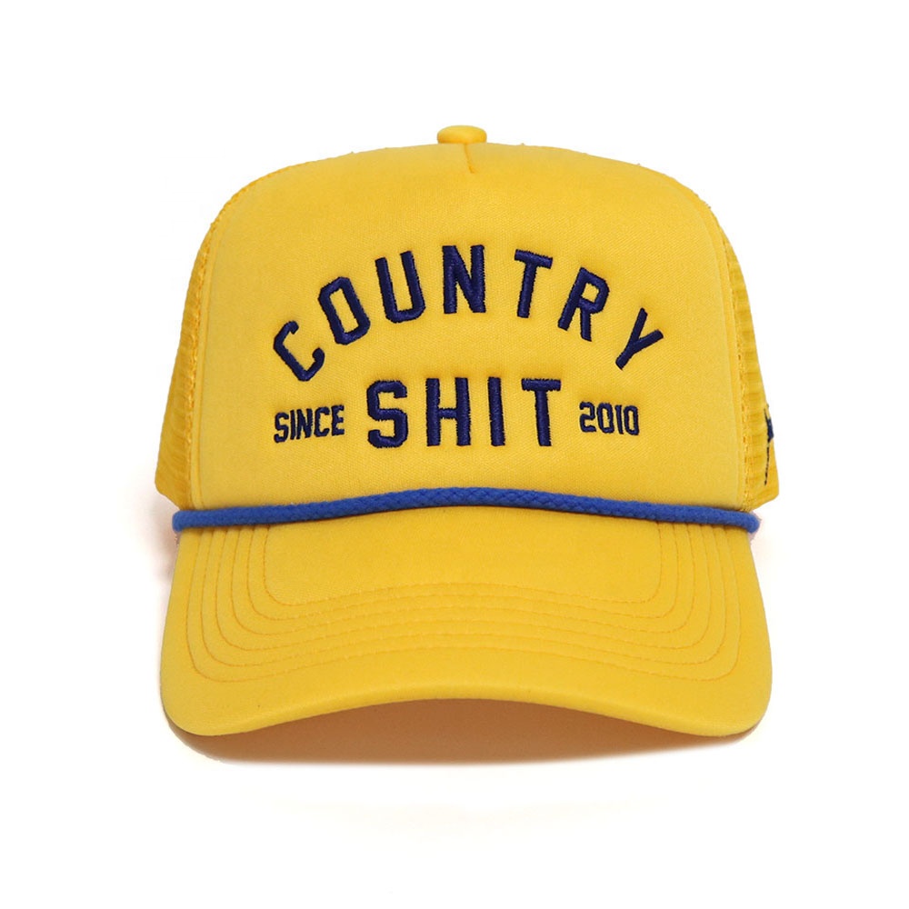 Country Shit Yellow Trucker Hat – Bold Embroidered Foam Mesh Rope Cap