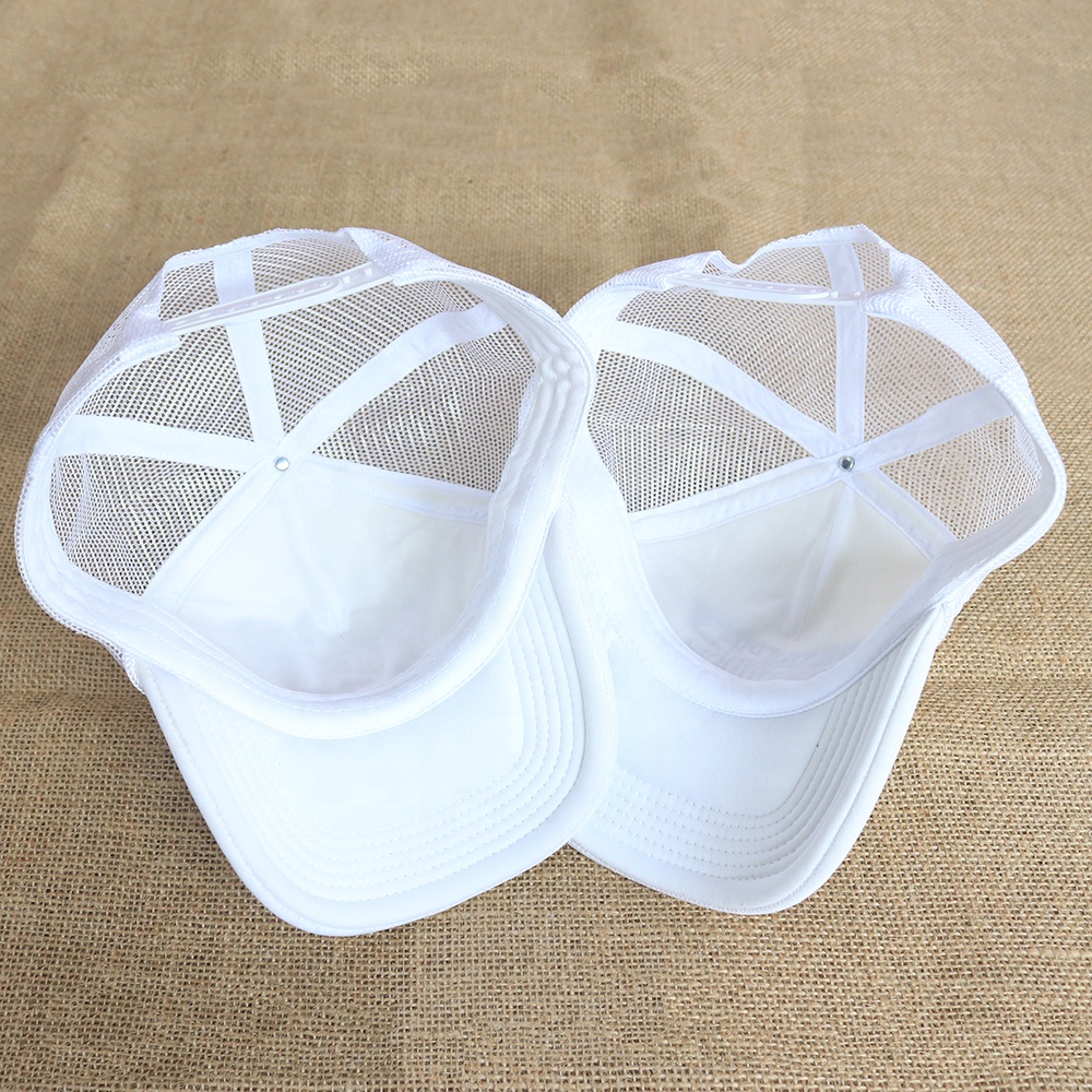 White 5 Panel Foam Trucker Hat with Flat Embroidered Logo