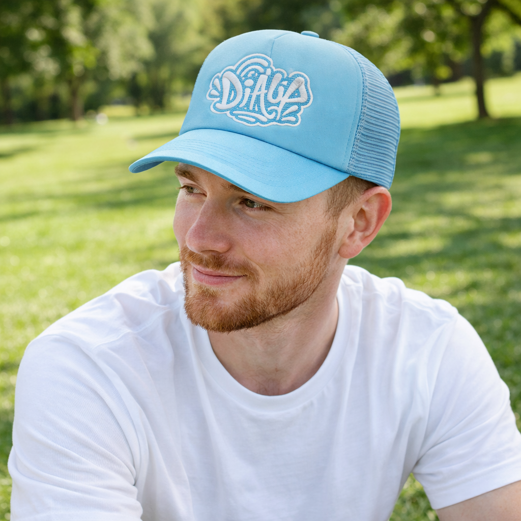 Dihua Light Blue Foam Mesh Trucker Hat