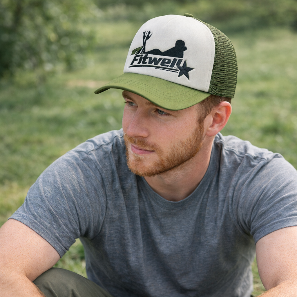 Green & White Foam Mesh Trucker Cap with Star Graphic Embroidery
