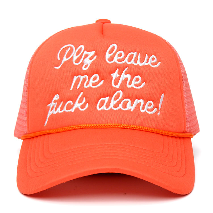 Bold Slogan Foam Trucker Hat – Orange 5 Panel Mesh Cap