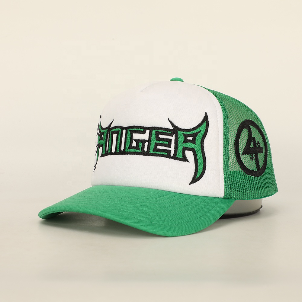 Green Tribal Embroidered Trucker Hat with Mesh Back