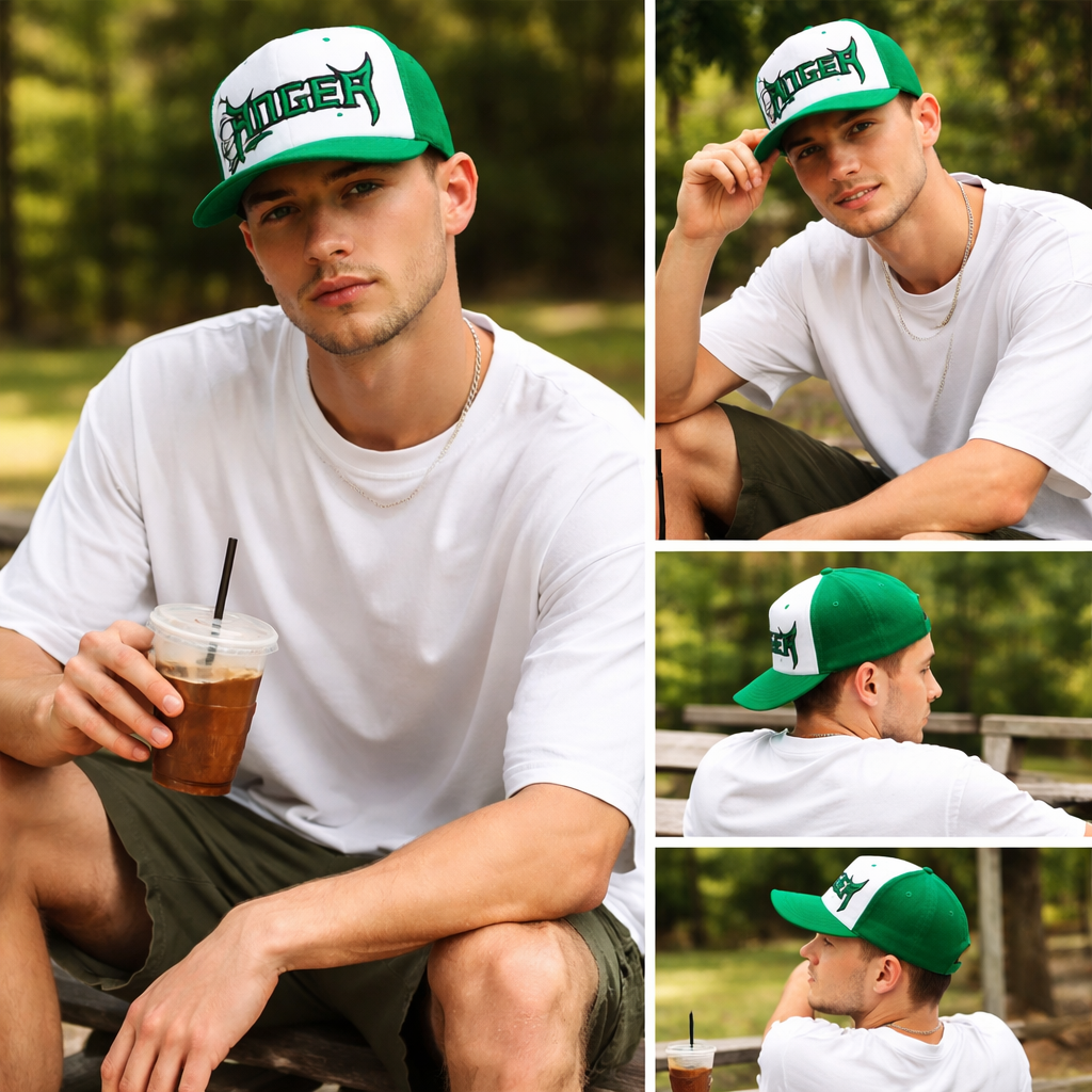 Green Tribal Embroidered Trucker Hat with Mesh Back